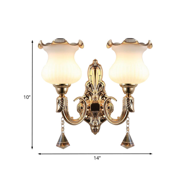 Skørter | Gourd Shape Bedside Wall Lamp Opal Glass 2 Lamps Mid Century Wall Mount Lamp in Gold