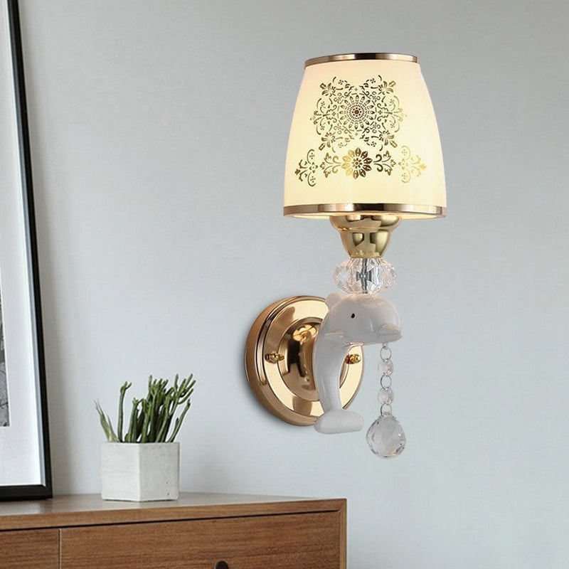 Lisslune | Trapezoid Opal Glass Shade Wall Lamp Modern 1/2-Light Gold Finish Wall Mount Lamp Fixture