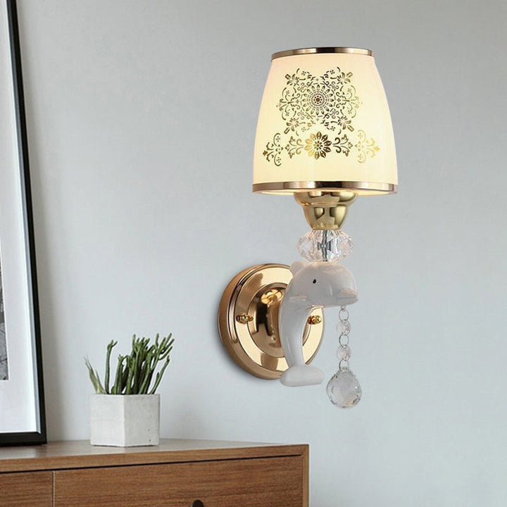 Lisslune | Trapezoid Opal Glass Shade Wall Lamp Modern 1/2-Light Gold Finish Wall Mount Lamp Fixture