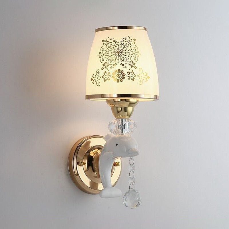 Lisslune | Trapezoid Opal Glass Shade Wall Lamp Modern 1/2-Light Gold Finish Wall Mount Lamp Fixture