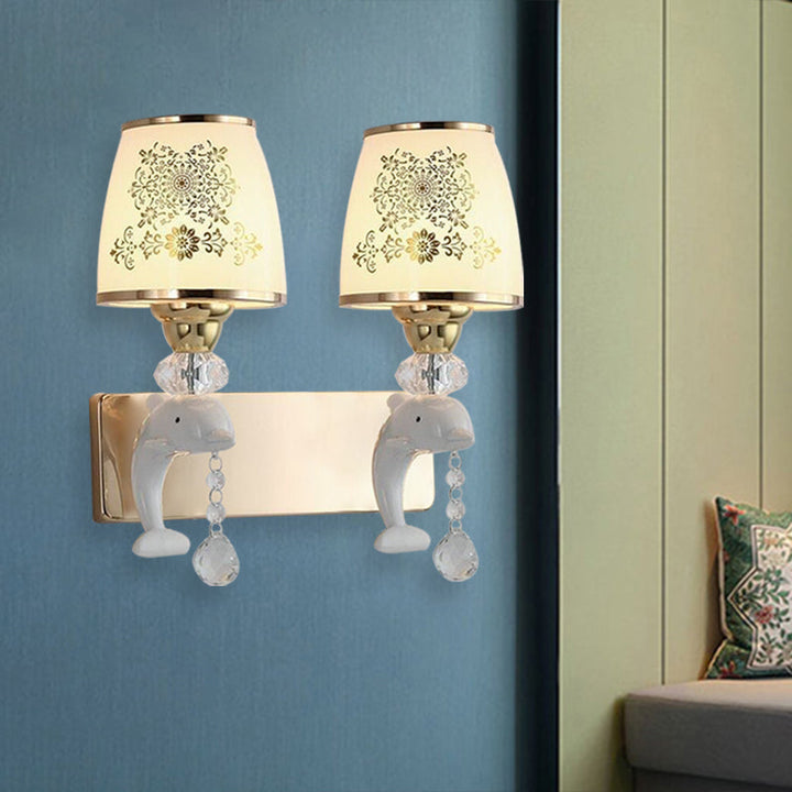 Lisslune | Trapezoid Opal Glass Shade Wall Lamp Modern 1/2-Light Gold Finish Wall Mount Lamp Fixture
