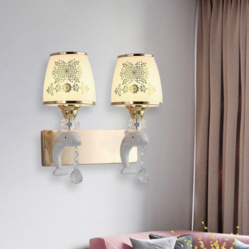 Lisslune | Trapezoid Opal Glass Shade Wall Lamp Modern 1/2-Light Gold Finish Wall Mount Lamp Fixture