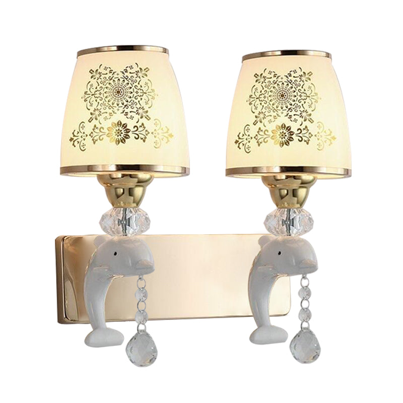 Lisslune | Trapezoid Opal Glass Shade Wall Lamp Modern 1/2-Light Gold Finish Wall Mount Lamp Fixture