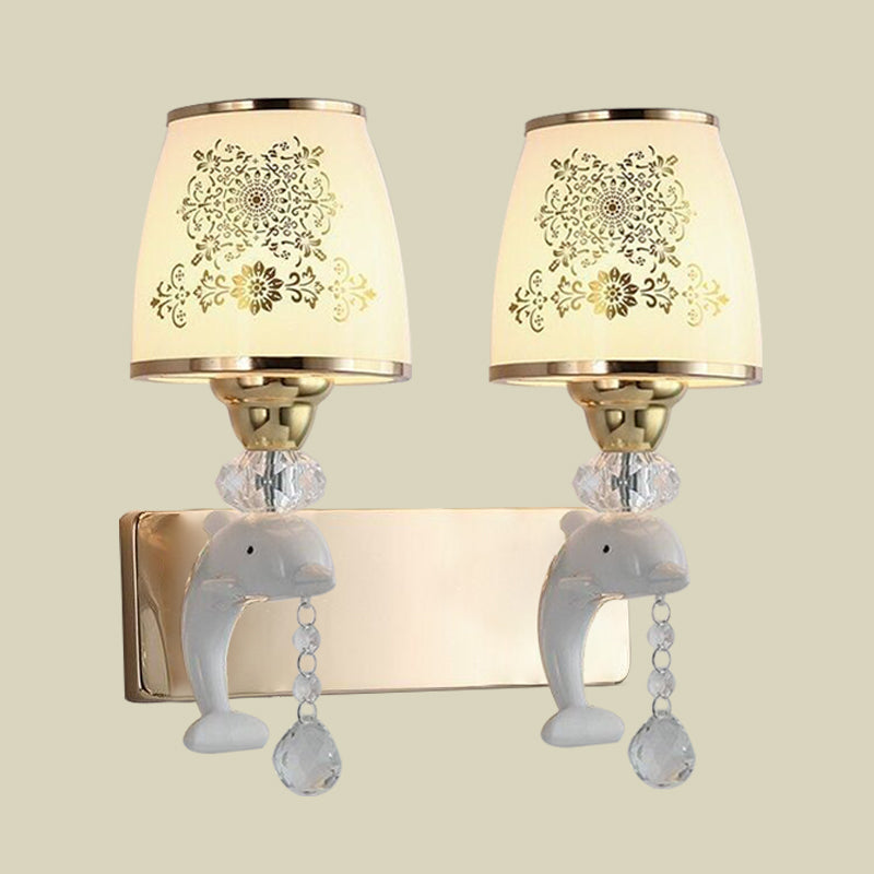 Lisslune | Trapezoid Opal Glass Shade Wall Lamp Modern 1/2-Light Gold Finish Wall Mount Lamp Fixture