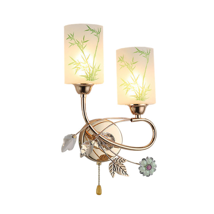 Lisslune | Painted Glass Cylinder Wall Light Modern 2 Lights Gold Pull Chain Wall Mounted Lamp