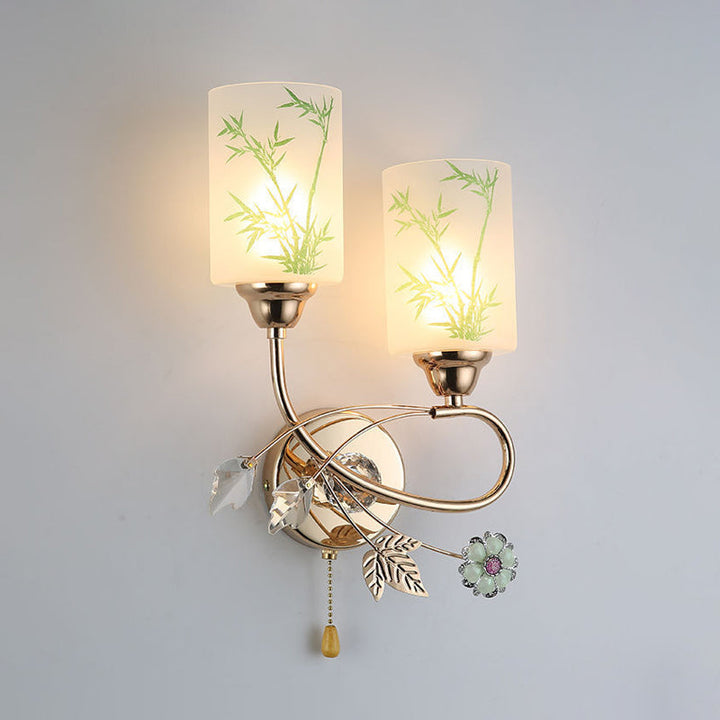 Lisslune | Painted Glass Cylinder Wall Light Modern 2 Lights Gold Pull Chain Wall Mounted Lamp