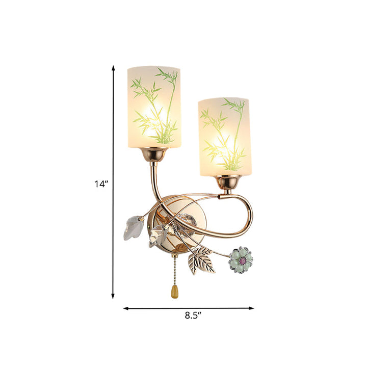 Lisslune | Painted Glass Cylinder Wall Light Modern 2 Lights Gold Pull Chain Wall Mounted Lamp