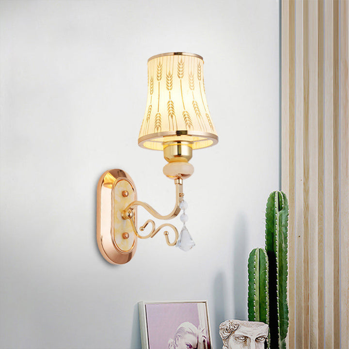 Lisslune | Arc Wheat Pattern Glass Wall Mount Light Modernism 1-Bulb Gold Finish Wall Lamp Light