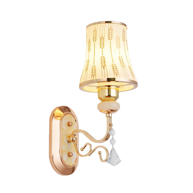 Lisslune | Arc Wheat Pattern Glass Wall Mount Light Modernism 1-Bulb Gold Finish Wall Lamp Light