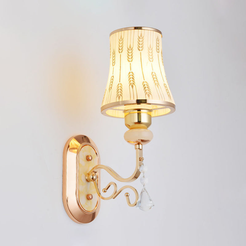 Lisslune | Arc Wheat Pattern Glass Wall Mount Light Modernism 1-Bulb Gold Finish Wall Lamp Light