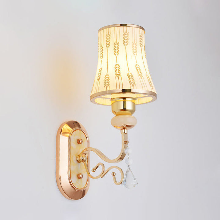 Lisslune | Arc Wheat Pattern Glass Wall Mount Light Modernism 1-Bulb Gold Finish Wall Lamp Light