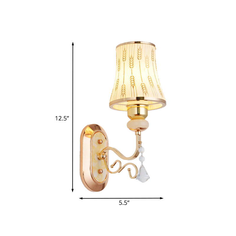 Lisslune | Arc Wheat Pattern Glass Wall Mount Light Modernism 1-Bulb Gold Finish Wall Lamp Light