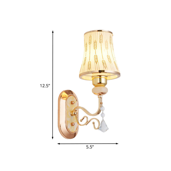 Lisslune | Arc Wheat Pattern Glass Wall Mount Light Modernism 1-Bulb Gold Finish Wall Lamp Light