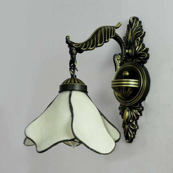 Lisslune | Clear/Pink/Light Blue/Dark Blue/Beige Petal Shade Wall Light Tiffany Style 1 Light Stained Glass Wall Lighting in Antique Brass