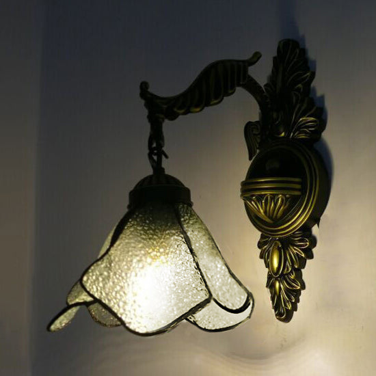 Lisslune | Clear/Pink/Light Blue/Dark Blue/Beige Petal Shade Wall Light Tiffany Style 1 Light Stained Glass Wall Lighting in Antique Brass