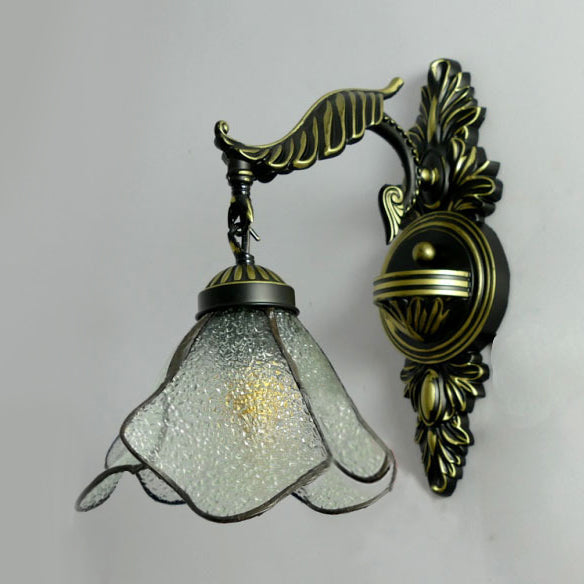 Lisslune | Clear/Pink/Light Blue/Dark Blue/Beige Petal Shade Wall Light Tiffany Style 1 Light Stained Glass Wall Lighting in Antique Brass