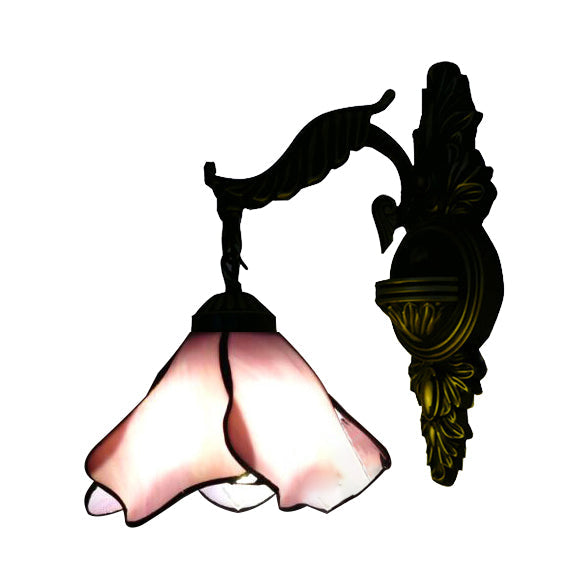 Lisslune | Clear/Pink/Light Blue/Dark Blue/Beige Petal Shade Wall Light Tiffany Style 1 Light Stained Glass Wall Lighting in Antique Brass