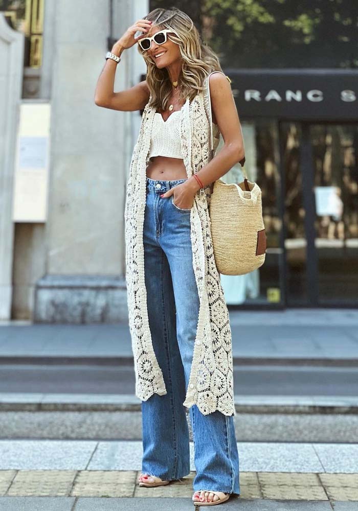 Lisslune | Sleeveless Vintage Cardigan with Hollowed Lace and V-Neck