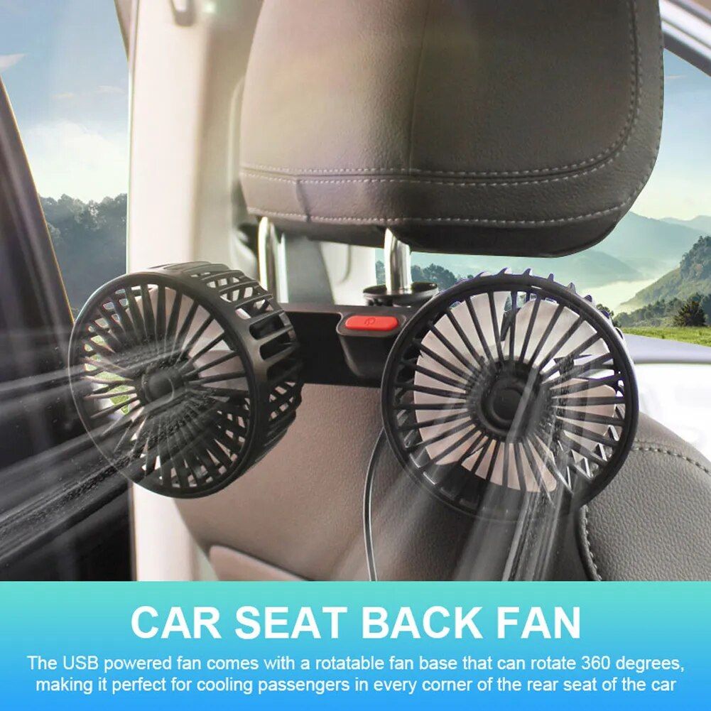 Lisslune | Dual Head USB Car Fan with 360° Rotation for 12V/24V Vehicles