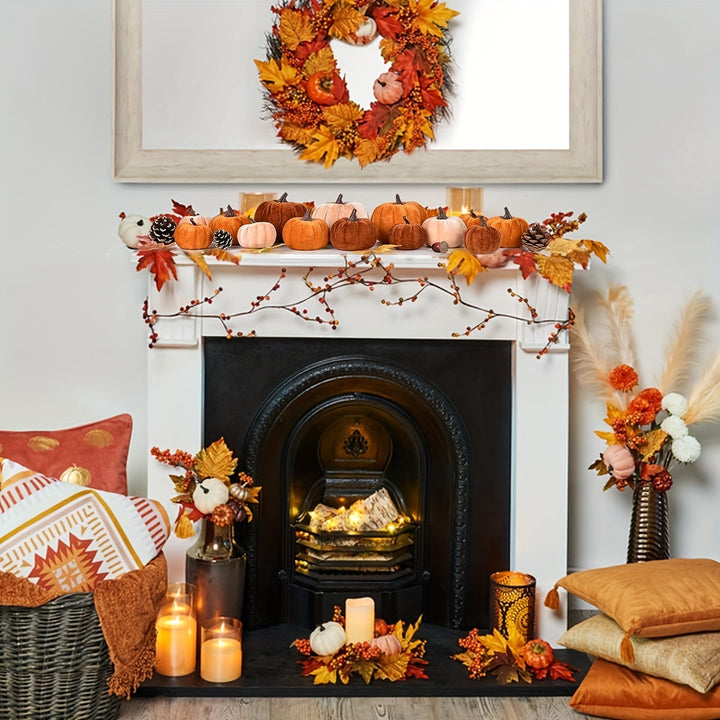 Lisslune | Autumn Decoration Pumpkin Set – 12 Pieces Artificial Pumpkins with Velvet Finish