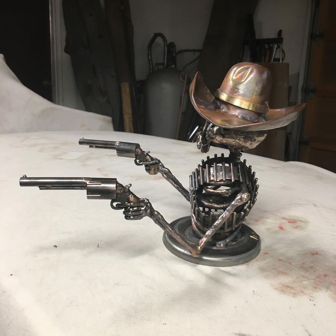 Lisslune | Handmade Cast Cowboy Skull Gunslinger Hood Ornament Sculpture