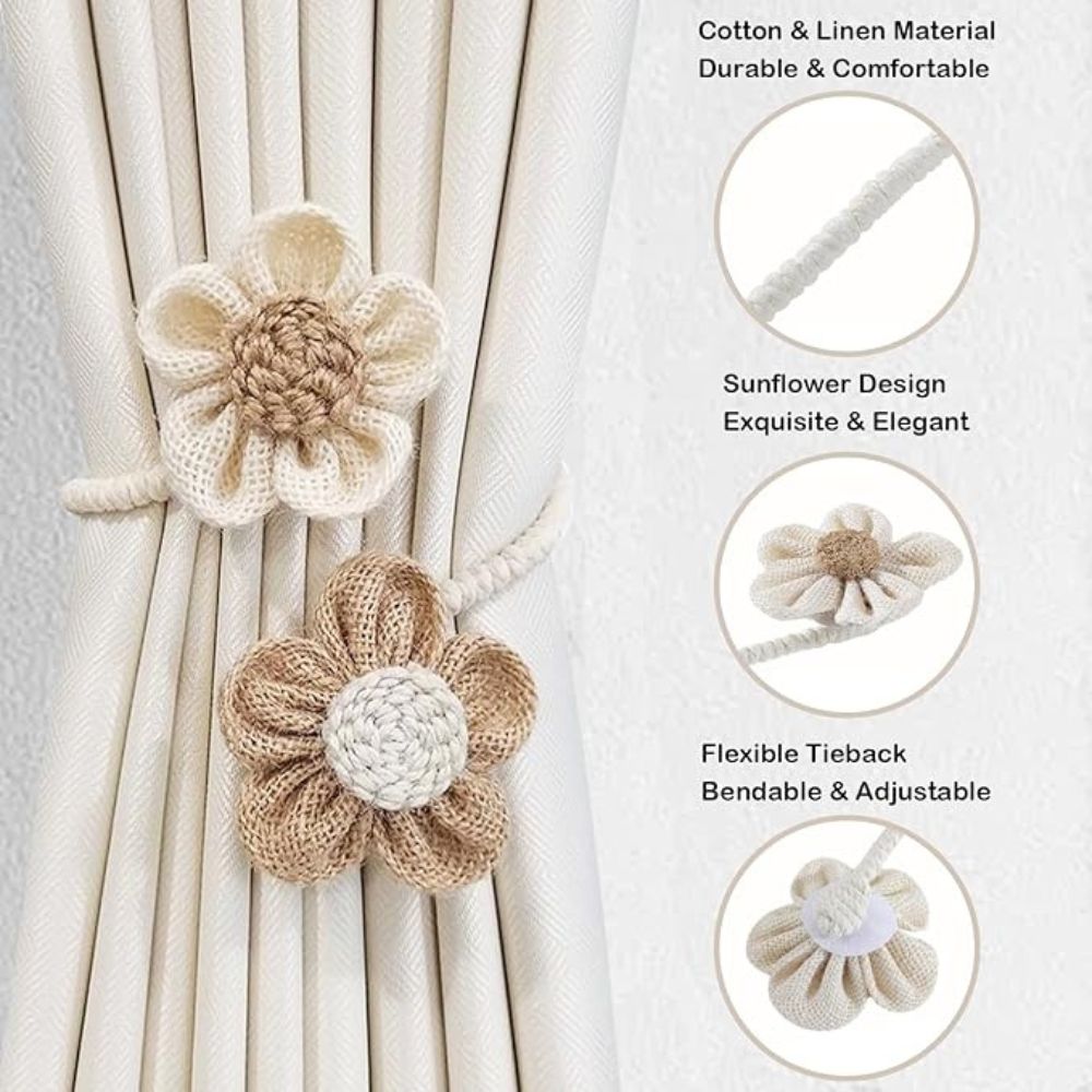 Lisslune | Floral Hemp Curtain Tie Back | 2Pcs Set