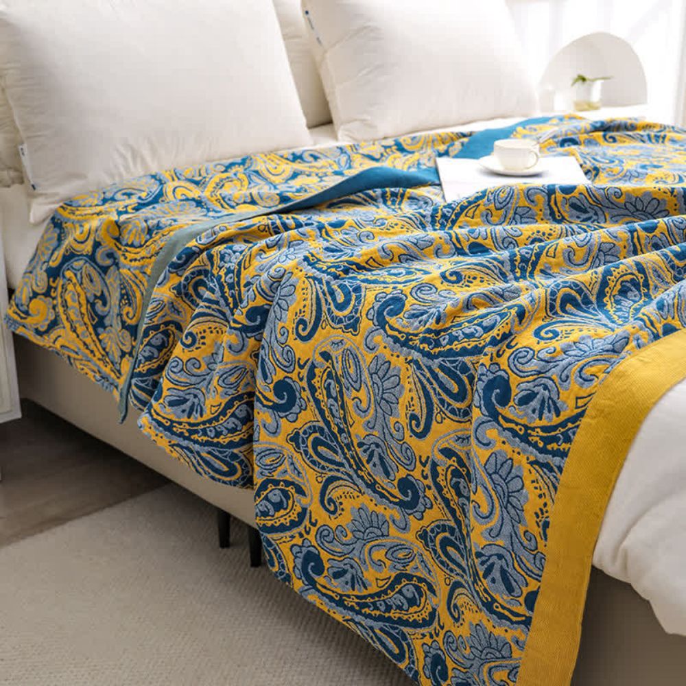 Lisslune | Azure Golden Retro Cotton Blanket