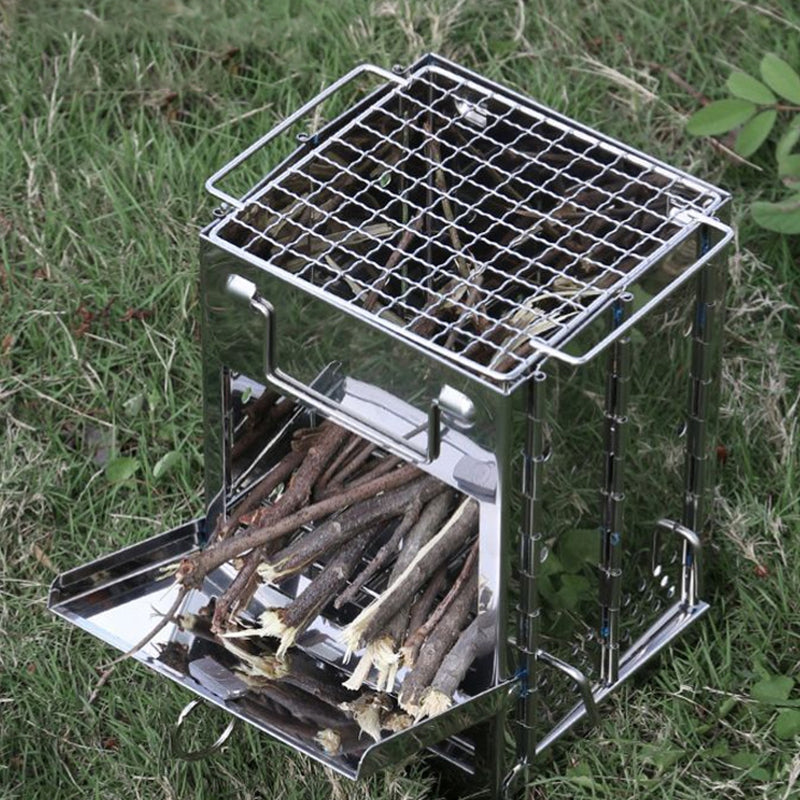 Lisslune | Outdoor Folding Wood Stove Mini Stainless Steel Grill Camping Picnic