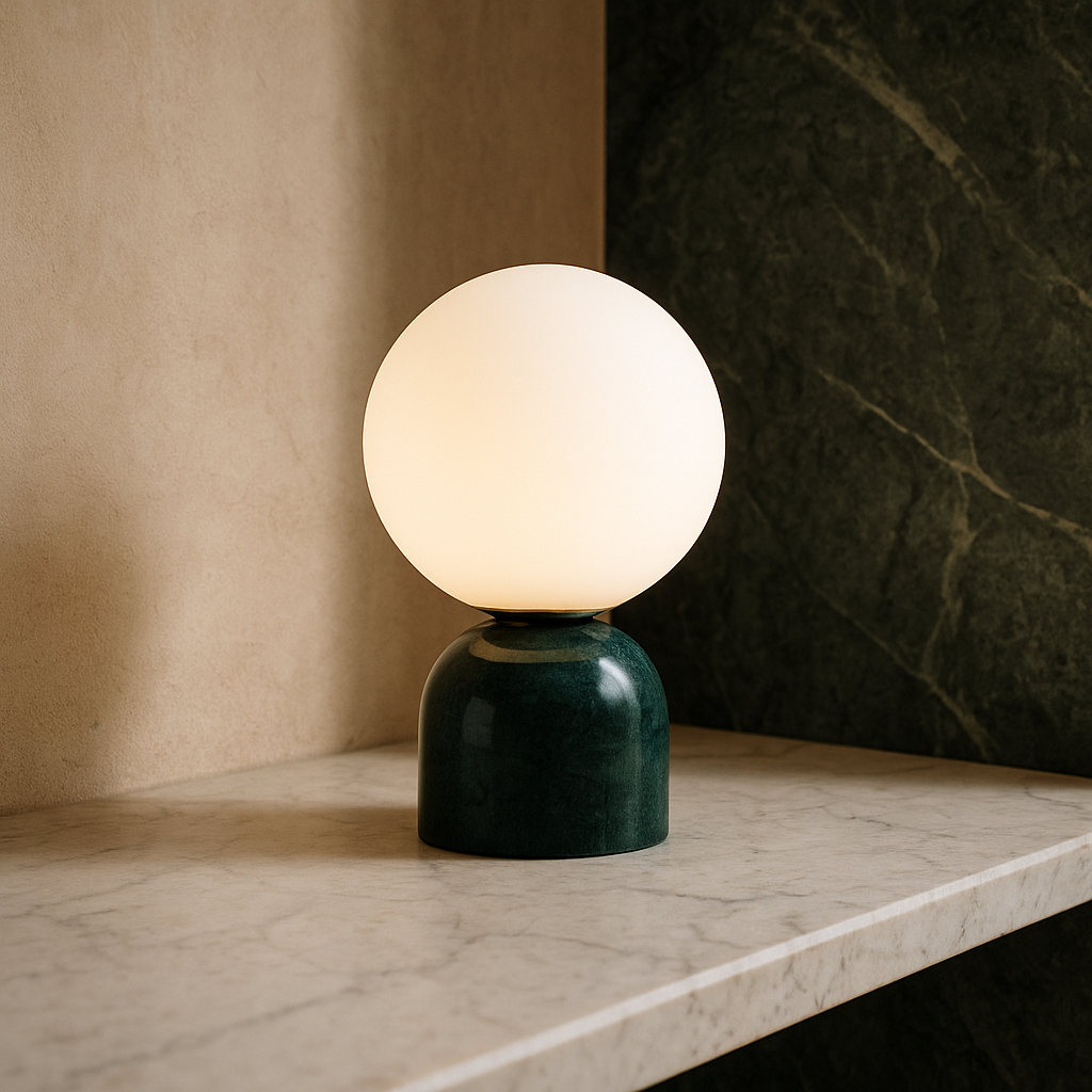 Lisslune | Marnor | Marble Table Lamp with Glass Shade – Scandinavian Minimalist Design