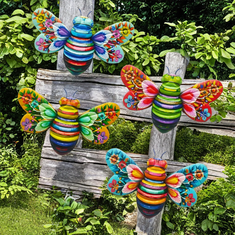 Lisslune | Iron Bee Art Sculpture Hanging Wall Decorations for Garden