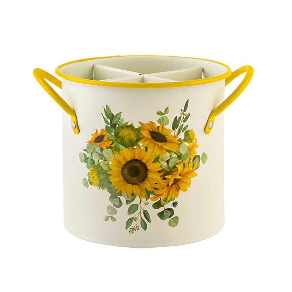Lisslune | Floral Utensil Storage Basket with Divider Lid