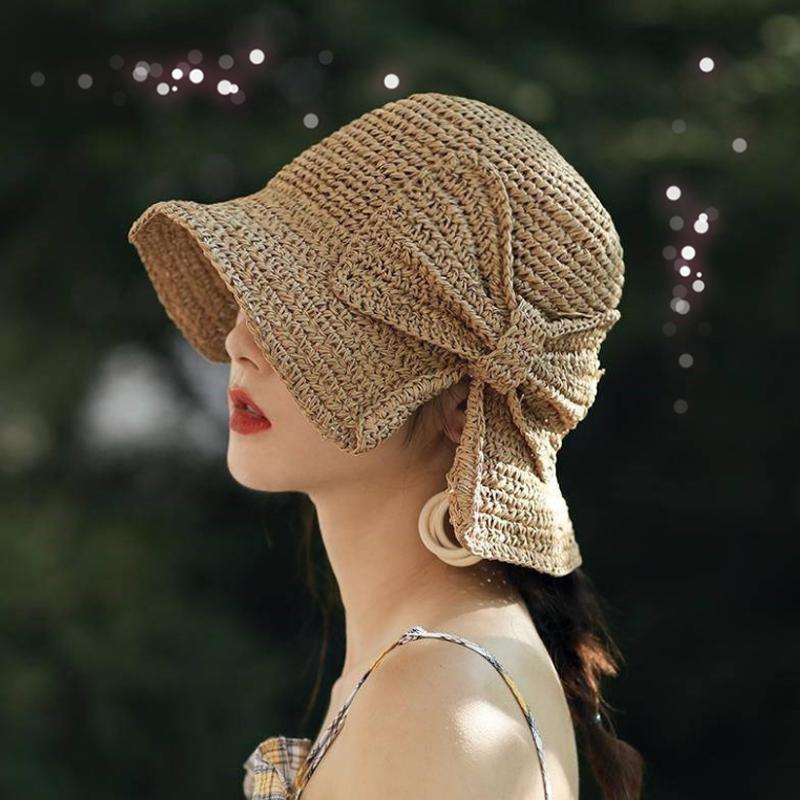 Lisslune | Retro Folding Straw Hat with Bow