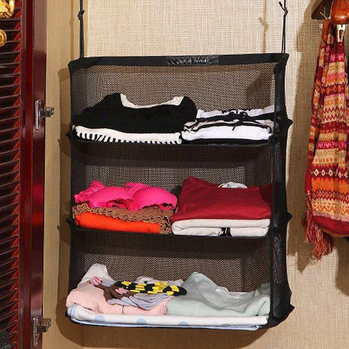 Lisslune | 3-Layers Foldable Shelf Bag Multifunctional Thick Hook Travel Wardrobe Bag Storage Shelves