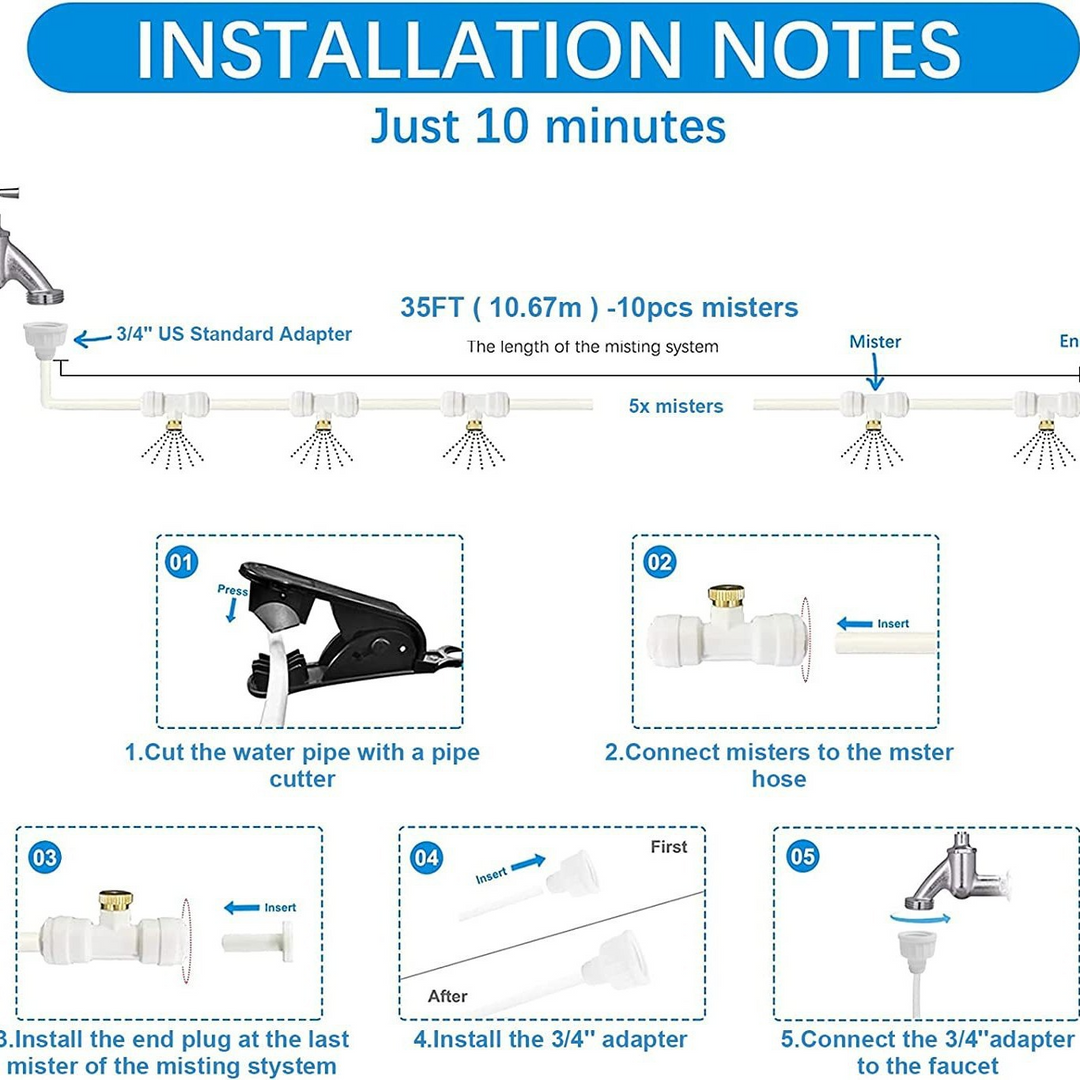 Lisslune | Misting System for Terrace and Garden – Cooling Spray Set for Sunshade and Pavilion