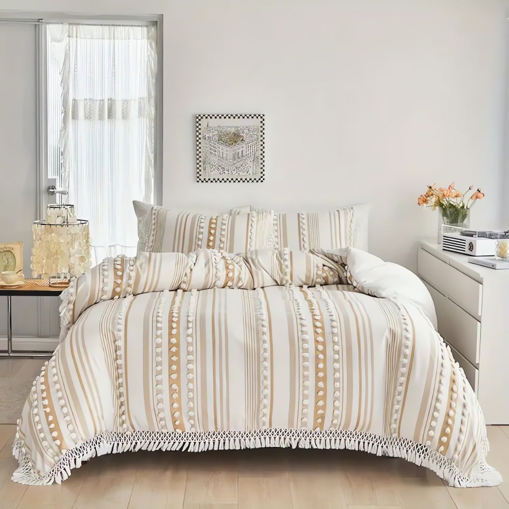 Lisslune | Soft Stripe and Tassel Duvet Set | 3pcs