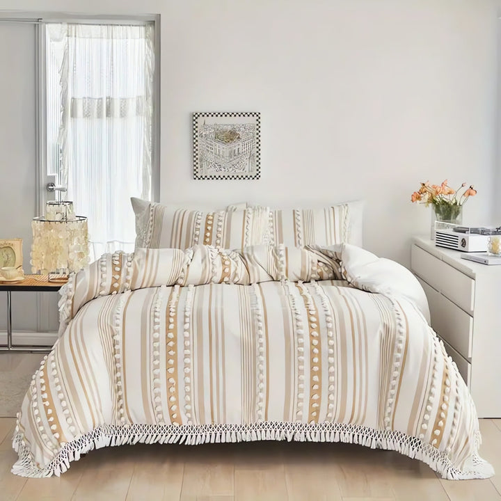 Lisslune | Soft Stripe and Tassel Duvet Set | 3pcs