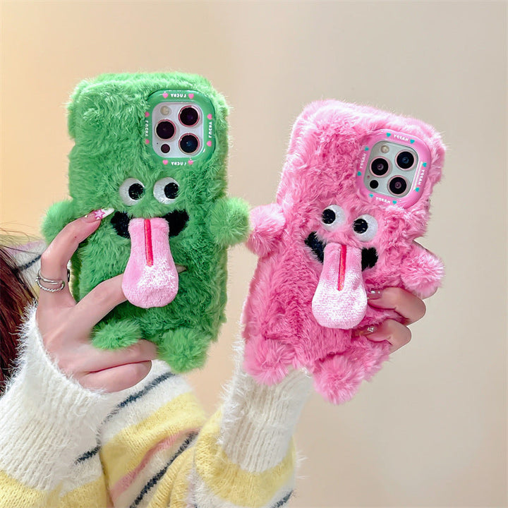 Lisslune | Funny Tongue Sticking Out Plush Phone Case For iPhone
