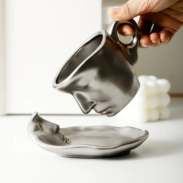 Lisslune | Metal touching face, creative ceramic kiss coffee mug