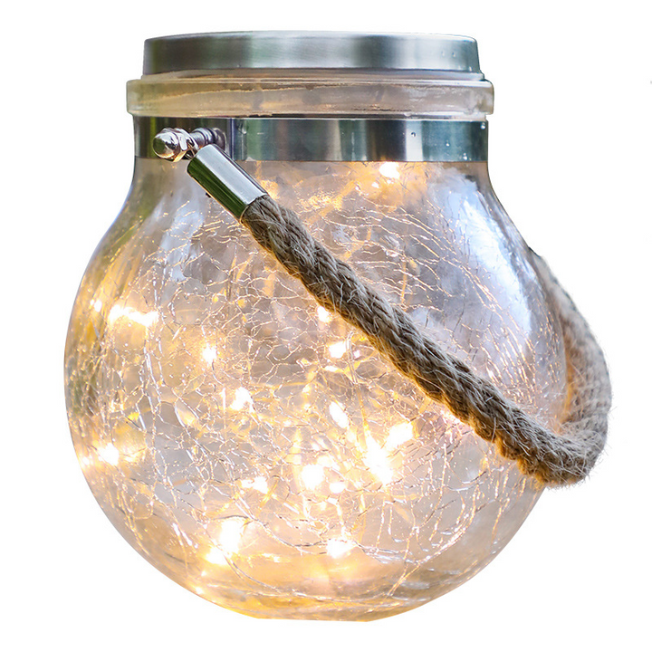 Lisslune | Solar LED Lantern in Glass – Decorative Garden Lighting with Wire Lights and Carry Handle