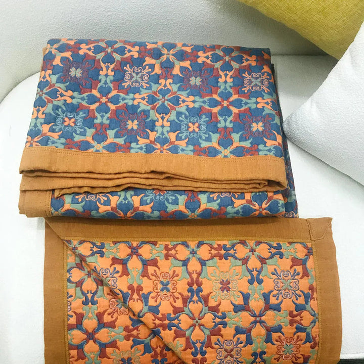 Lisslune | Six-Layer Cotton Blanket with Orange-Blue Pattern