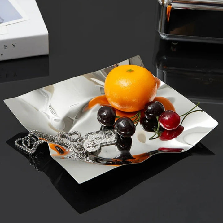 Lisslune | Wrinkled Stainless Steel Obsidian Tray
