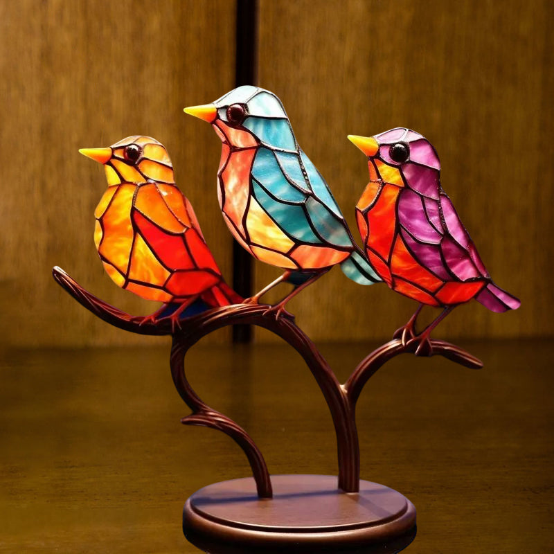 Lisslune | Birds on Branches Stained Glass Ornaments