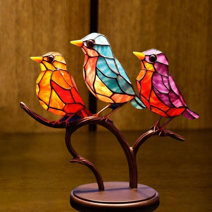 Lisslune | Birds on Branches Stained Glass Ornaments