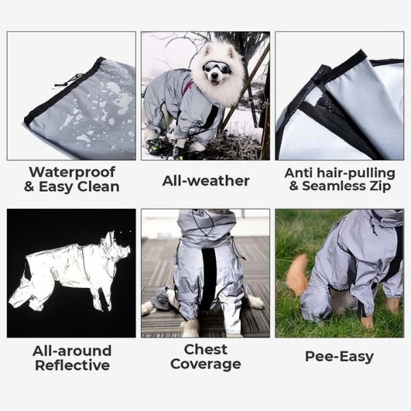 Lisslune | Waterproof Dog Coat with Legs – Reflective Dog Rain Jacket for Small & Large Breeds | Best Rain Coat for Dogs UK