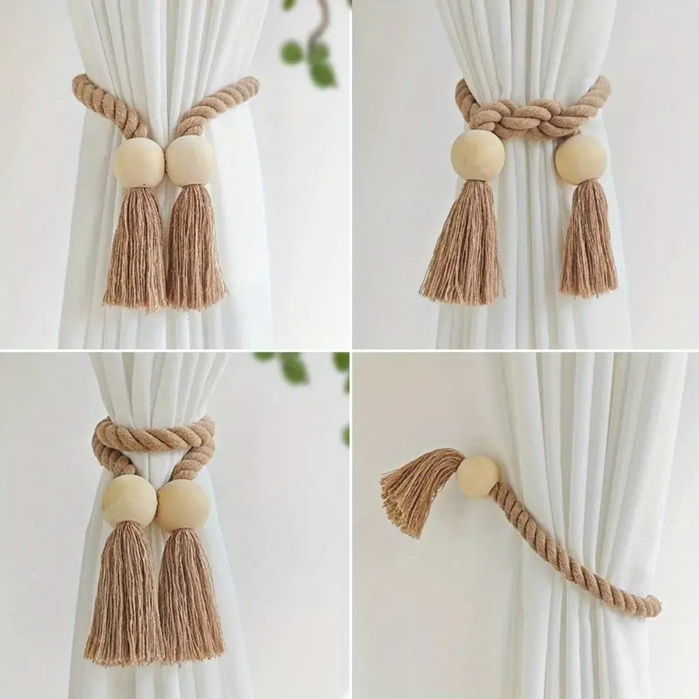 Lisslune | Wooden Bead Tassel Curtain Tie Back | 2Pcs Set