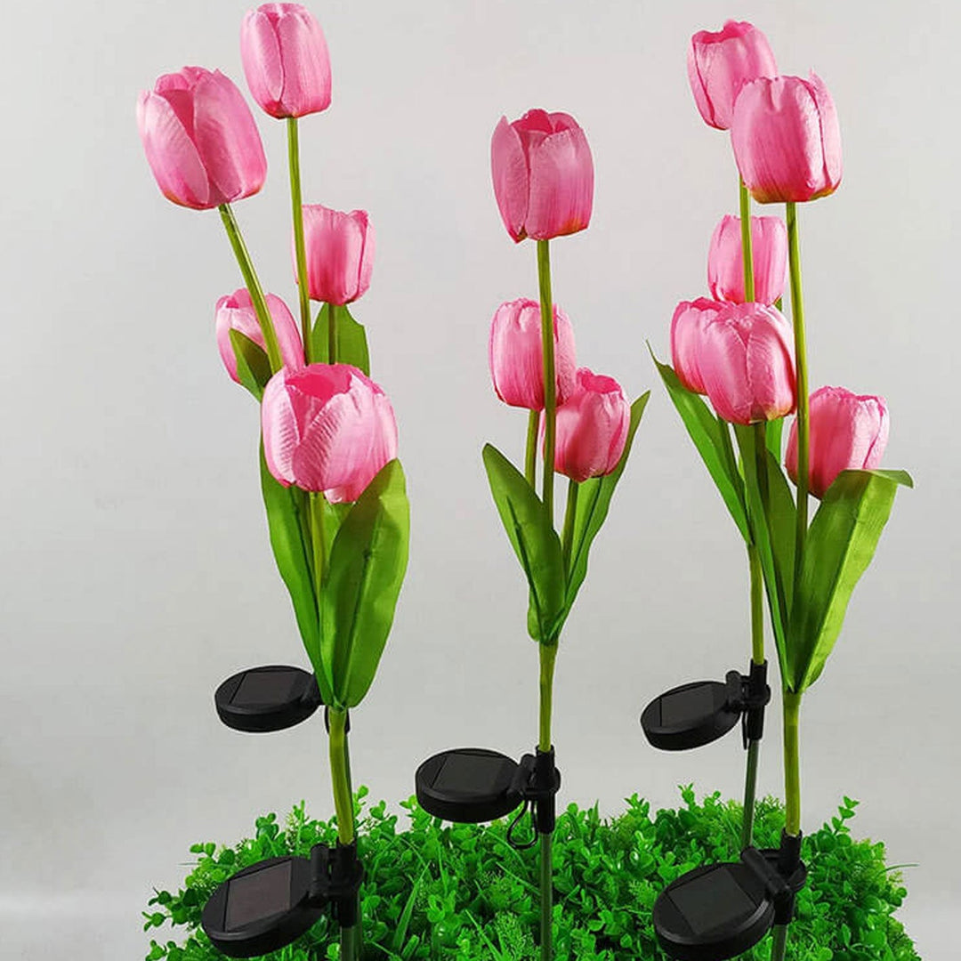 Lisslune | Solar Tulip Lawn Light Outdoor Garden LED Tulip Flower Light Ground Stake Landscape Light