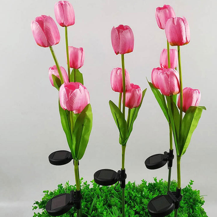 Lisslune | Solar Tulip Lawn Light Outdoor Garden LED Tulip Flower Light Ground Stake Landscape Light