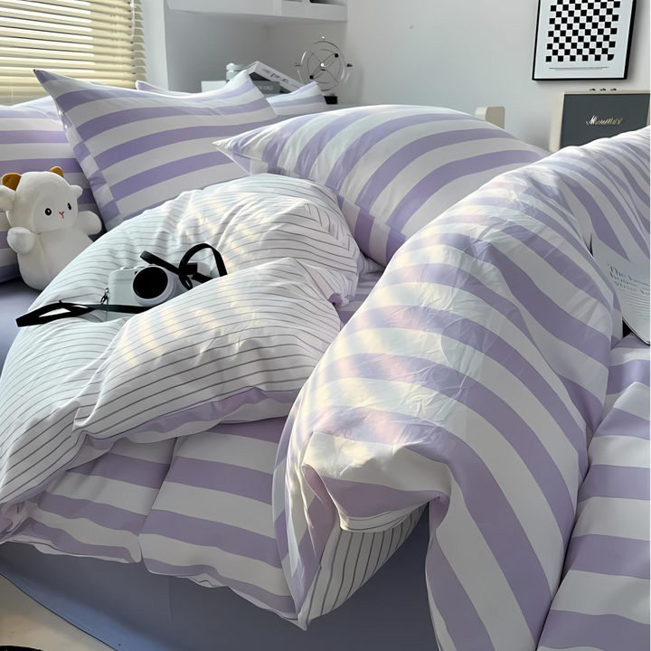 Lisslune | Elenorra Classic Striped Bedding Set 4pcs Duvet Cover Sheet