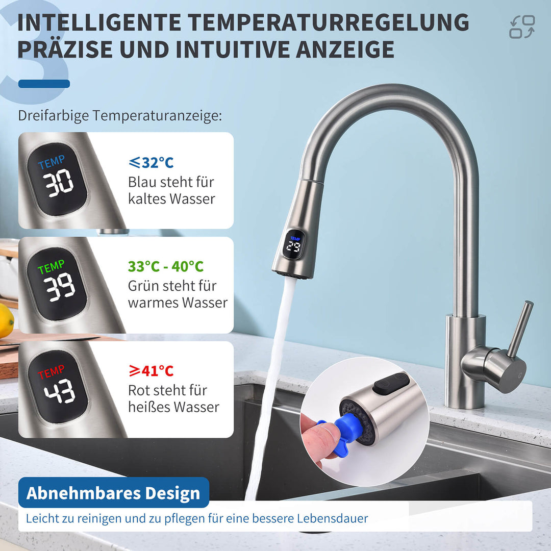 Lisslune | Kitchen faucet with 2 spray types, 360° swivel kitchen tap