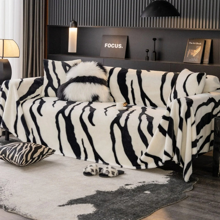 Lisslune | Wild Stripes Zebra Fleece Sofa Cover